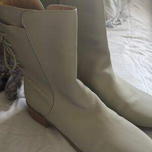 Cream Lace Up Boots with Subtle Stitching